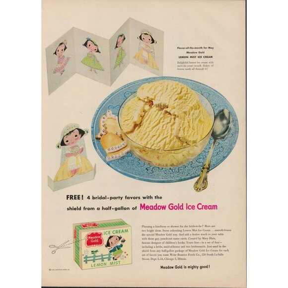 1954 Meadow Gold Ice Cream Vintage Print Ad, Beatrice Foods Co. (L5) - Picture 1 of 3